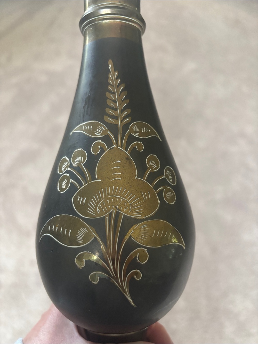 Vintage Solid Brass Vase from India 13-1/2” Tall